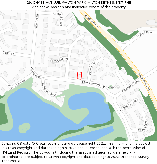 29, CHASE AVENUE, WALTON PARK, MILTON KEYNES, MK7 7HE: Location map and indicative extent of plot