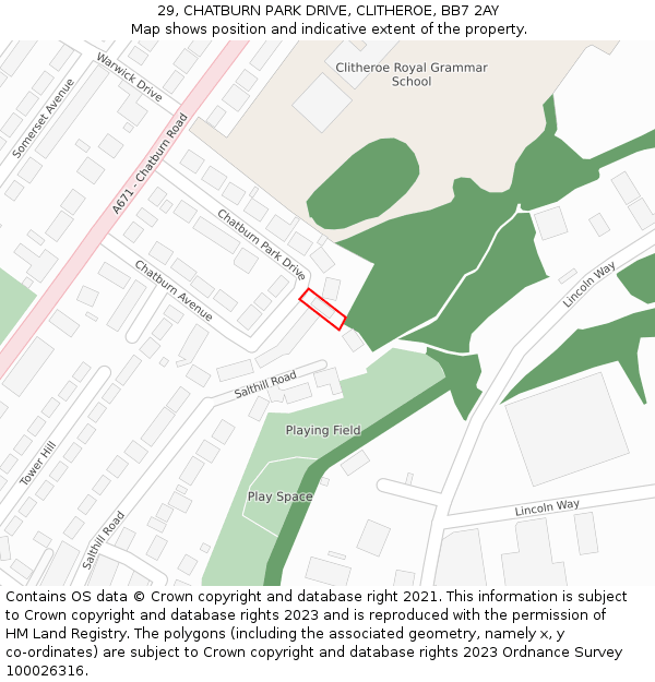 29, CHATBURN PARK DRIVE, CLITHEROE, BB7 2AY: Location map and indicative extent of plot