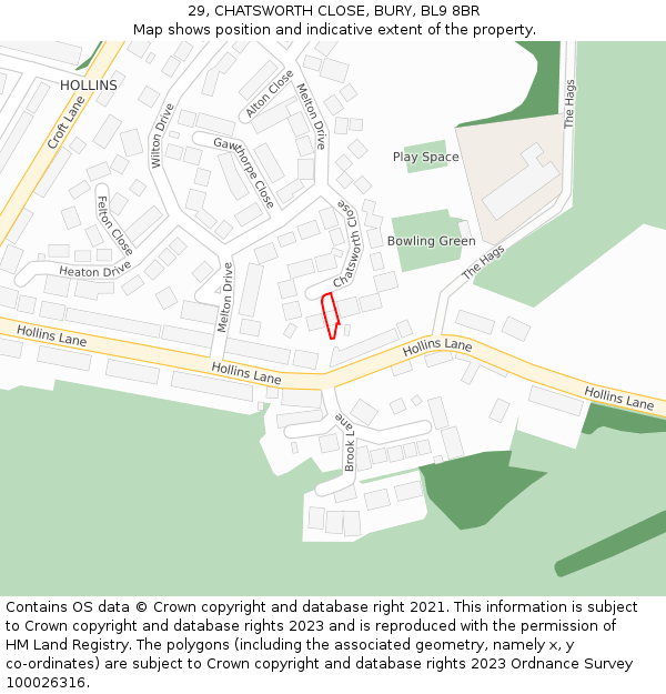 29, CHATSWORTH CLOSE, BURY, BL9 8BR: Location map and indicative extent of plot