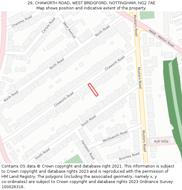 29, CHAWORTH ROAD, WEST BRIDGFORD, NOTTINGHAM, NG2 7AE: Location map and indicative extent of plot