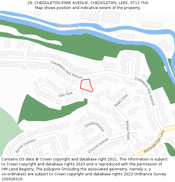 29, CHEDDLETON PARK AVENUE, CHEDDLETON, LEEK, ST13 7NS: Location map and indicative extent of plot