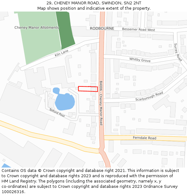 29, CHENEY MANOR ROAD, SWINDON, SN2 2NT: Location map and indicative extent of plot