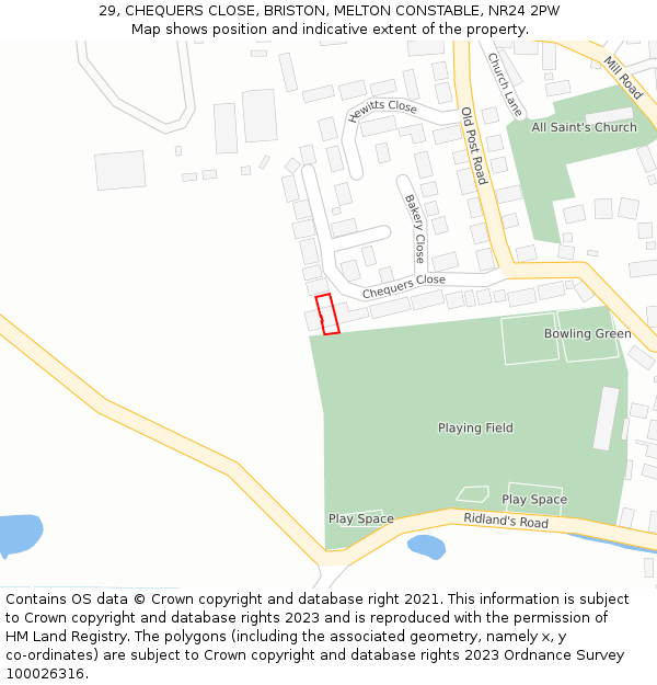 29, CHEQUERS CLOSE, BRISTON, MELTON CONSTABLE, NR24 2PW: Location map and indicative extent of plot