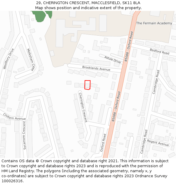 29, CHERINGTON CRESCENT, MACCLESFIELD, SK11 8LA: Location map and indicative extent of plot