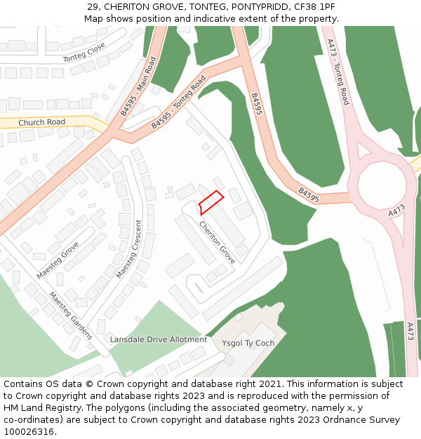 29, CHERITON GROVE, TONTEG, PONTYPRIDD, CF38 1PF: Location map and indicative extent of plot