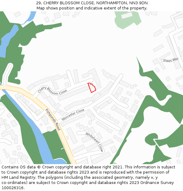 29, CHERRY BLOSSOM CLOSE, NORTHAMPTON, NN3 9DN: Location map and indicative extent of plot