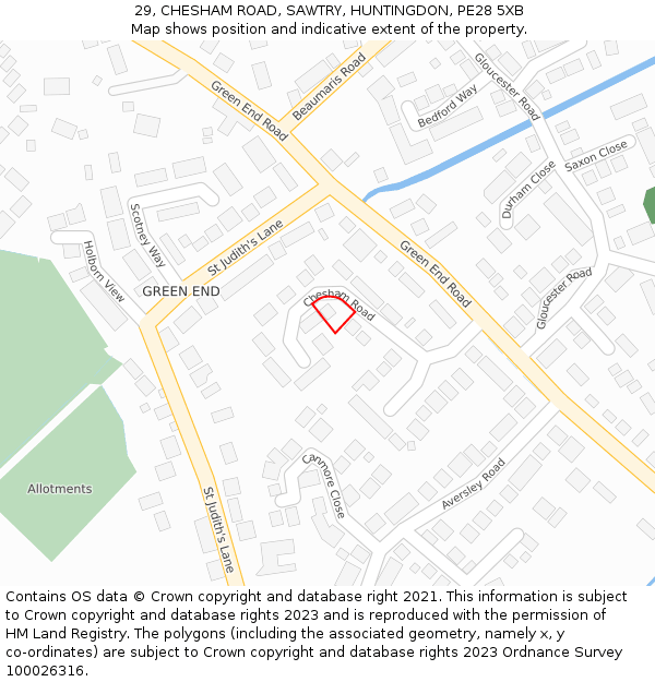 29, CHESHAM ROAD, SAWTRY, HUNTINGDON, PE28 5XB: Location map and indicative extent of plot