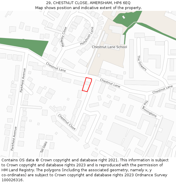 29, CHESTNUT CLOSE, AMERSHAM, HP6 6EQ: Location map and indicative extent of plot