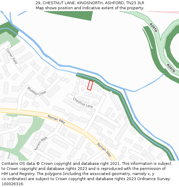 29, CHESTNUT LANE, KINGSNORTH, ASHFORD, TN23 3LR: Location map and indicative extent of plot