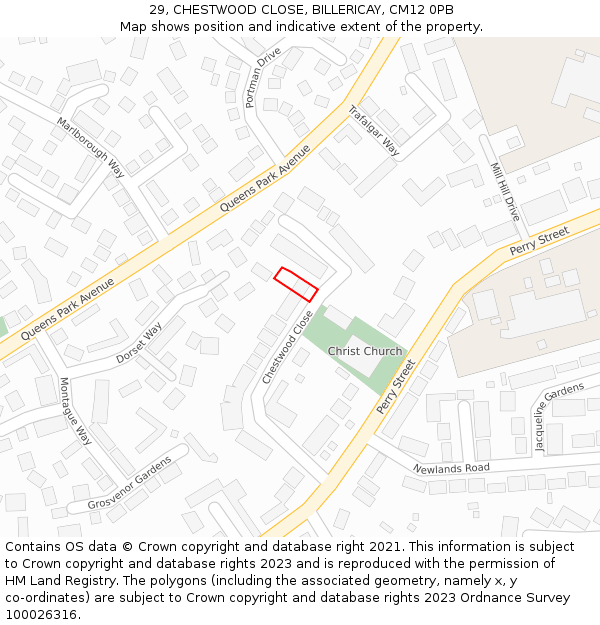 29, CHESTWOOD CLOSE, BILLERICAY, CM12 0PB: Location map and indicative extent of plot