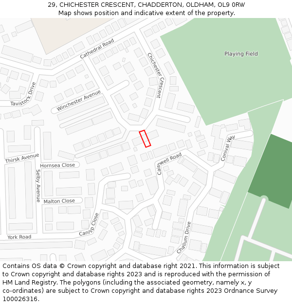 29, CHICHESTER CRESCENT, CHADDERTON, OLDHAM, OL9 0RW: Location map and indicative extent of plot