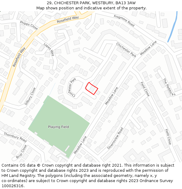 29, CHICHESTER PARK, WESTBURY, BA13 3AW: Location map and indicative extent of plot