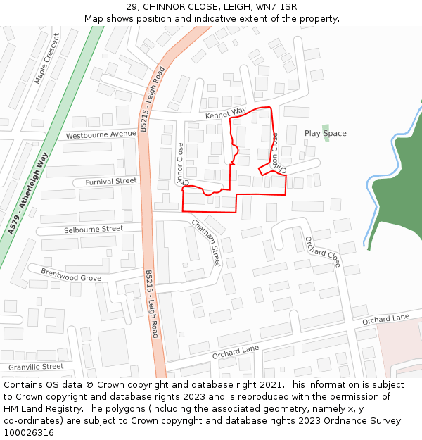 29, CHINNOR CLOSE, LEIGH, WN7 1SR: Location map and indicative extent of plot