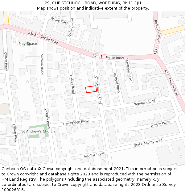 29, CHRISTCHURCH ROAD, WORTHING, BN11 1JH: Location map and indicative extent of plot
