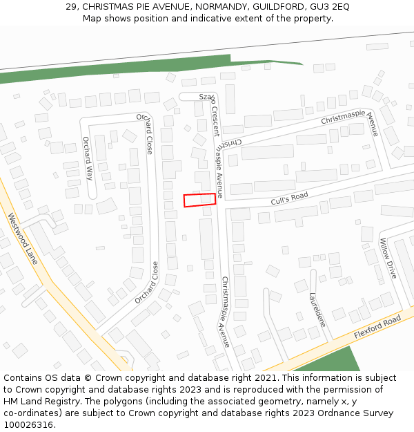 29, CHRISTMAS PIE AVENUE, NORMANDY, GUILDFORD, GU3 2EQ: Location map and indicative extent of plot