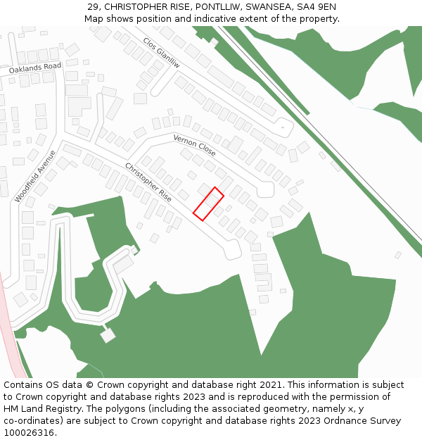 29, CHRISTOPHER RISE, PONTLLIW, SWANSEA, SA4 9EN: Location map and indicative extent of plot