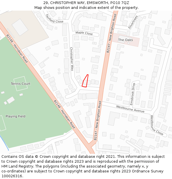 29, CHRISTOPHER WAY, EMSWORTH, PO10 7QZ: Location map and indicative extent of plot