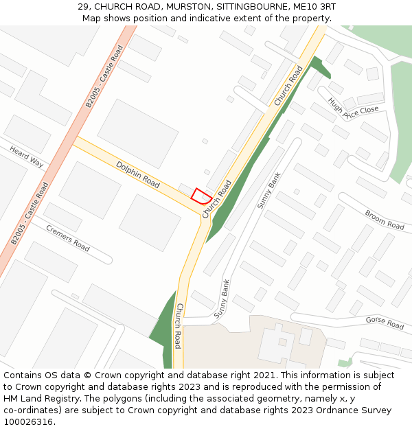 29, CHURCH ROAD, MURSTON, SITTINGBOURNE, ME10 3RT: Location map and indicative extent of plot