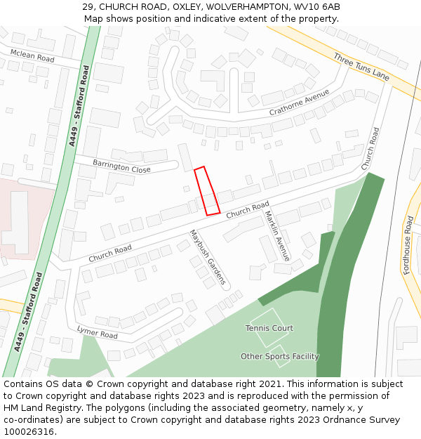 29, CHURCH ROAD, OXLEY, WOLVERHAMPTON, WV10 6AB: Location map and indicative extent of plot