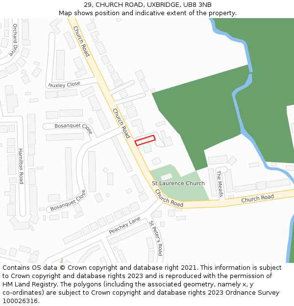 29, CHURCH ROAD, UXBRIDGE, UB8 3NB: Location map and indicative extent of plot