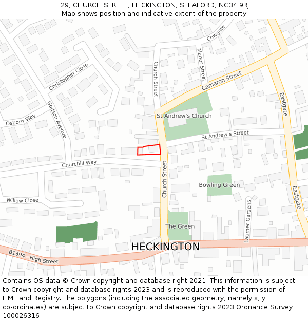 29, CHURCH STREET, HECKINGTON, SLEAFORD, NG34 9RJ: Location map and indicative extent of plot