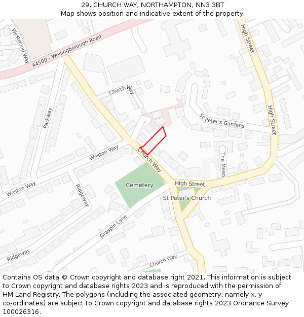 29, CHURCH WAY, NORTHAMPTON, NN3 3BT: Location map and indicative extent of plot