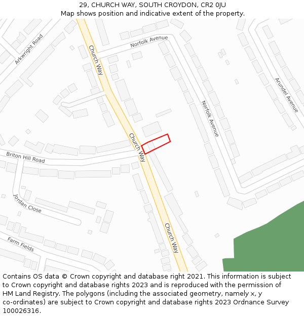 29, CHURCH WAY, SOUTH CROYDON, CR2 0JU: Location map and indicative extent of plot