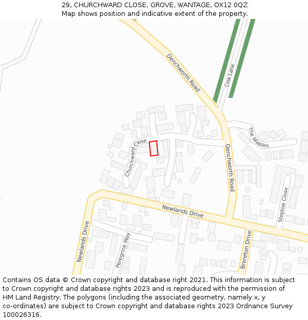 29, CHURCHWARD CLOSE, GROVE, WANTAGE, OX12 0QZ: Location map and indicative extent of plot