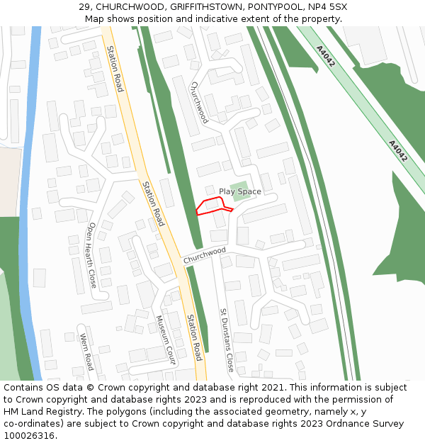 29, CHURCHWOOD, GRIFFITHSTOWN, PONTYPOOL, NP4 5SX: Location map and indicative extent of plot