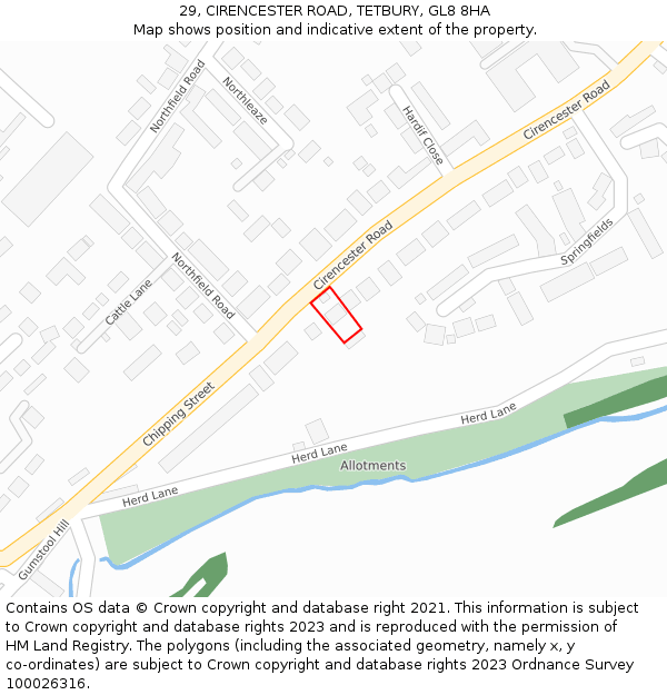 29, CIRENCESTER ROAD, TETBURY, GL8 8HA: Location map and indicative extent of plot