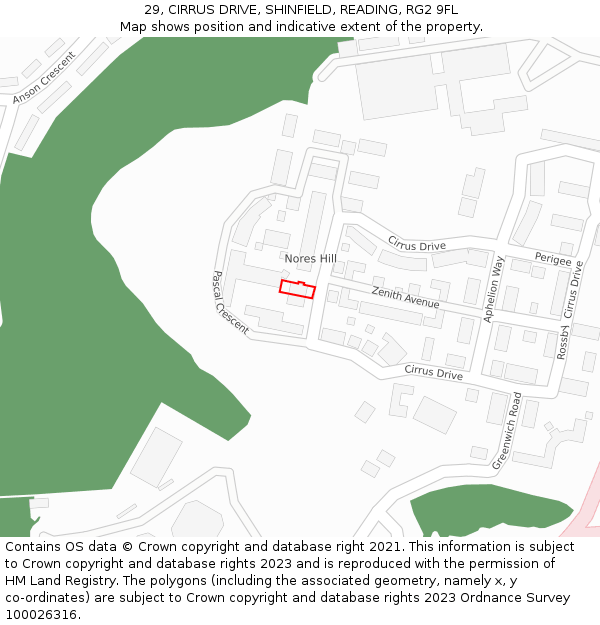 29, CIRRUS DRIVE, SHINFIELD, READING, RG2 9FL: Location map and indicative extent of plot