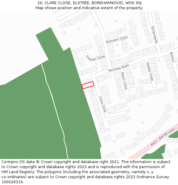29, CLARE CLOSE, ELSTREE, BOREHAMWOOD, WD6 3NJ: Location map and indicative extent of plot