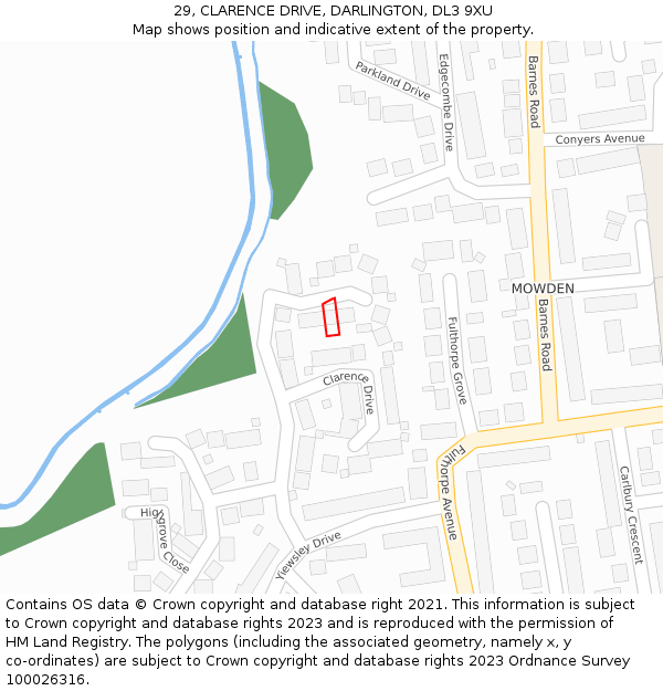 29, CLARENCE DRIVE, DARLINGTON, DL3 9XU: Location map and indicative extent of plot