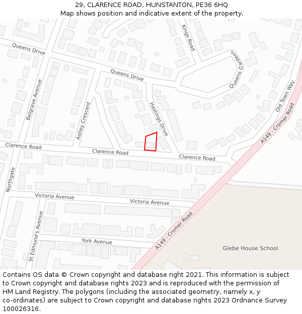 29, CLARENCE ROAD, HUNSTANTON, PE36 6HQ: Location map and indicative extent of plot