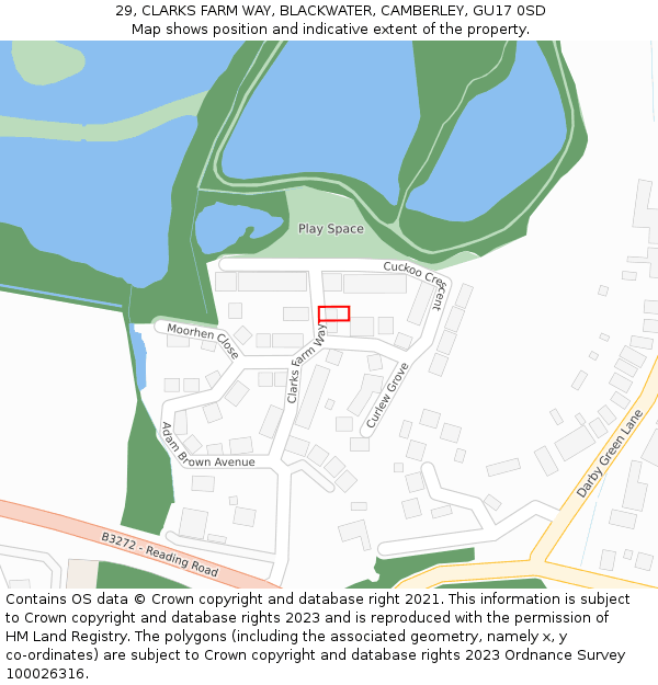 29, CLARKS FARM WAY, BLACKWATER, CAMBERLEY, GU17 0SD: Location map and indicative extent of plot