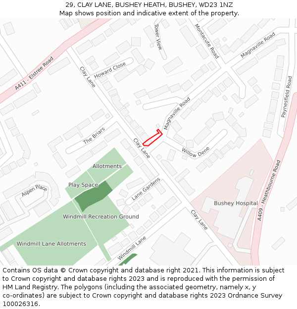 29, CLAY LANE, BUSHEY HEATH, BUSHEY, WD23 1NZ: Location map and indicative extent of plot