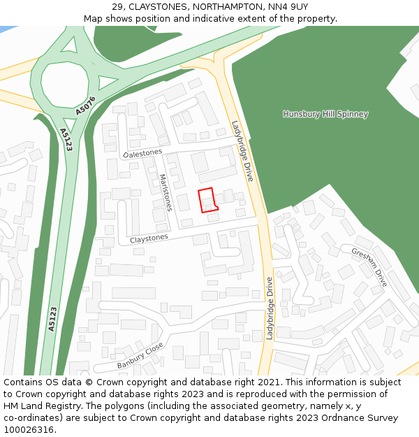 29, CLAYSTONES, NORTHAMPTON, NN4 9UY: Location map and indicative extent of plot