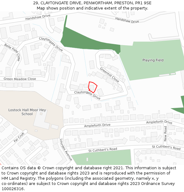 29, CLAYTONGATE DRIVE, PENWORTHAM, PRESTON, PR1 9SE: Location map and indicative extent of plot