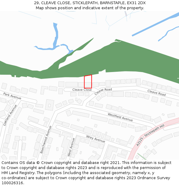29, CLEAVE CLOSE, STICKLEPATH, BARNSTAPLE, EX31 2DX: Location map and indicative extent of plot