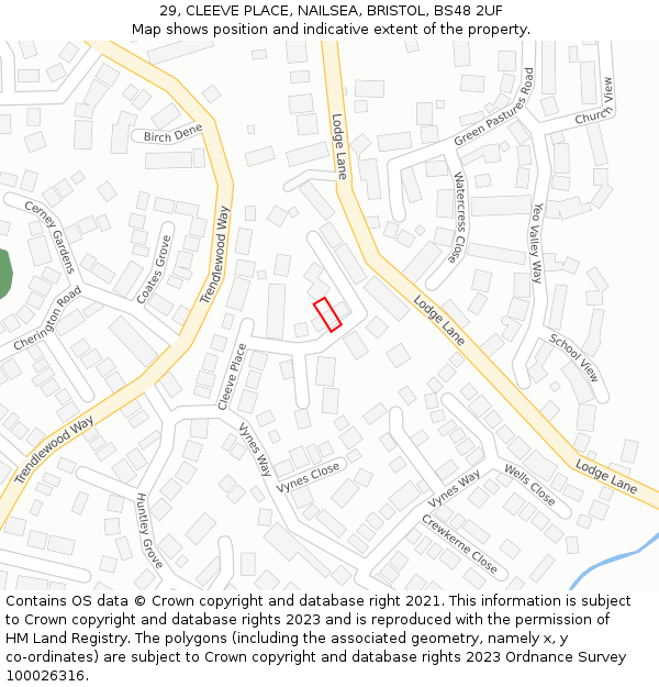 29, CLEEVE PLACE, NAILSEA, BRISTOL, BS48 2UF: Location map and indicative extent of plot