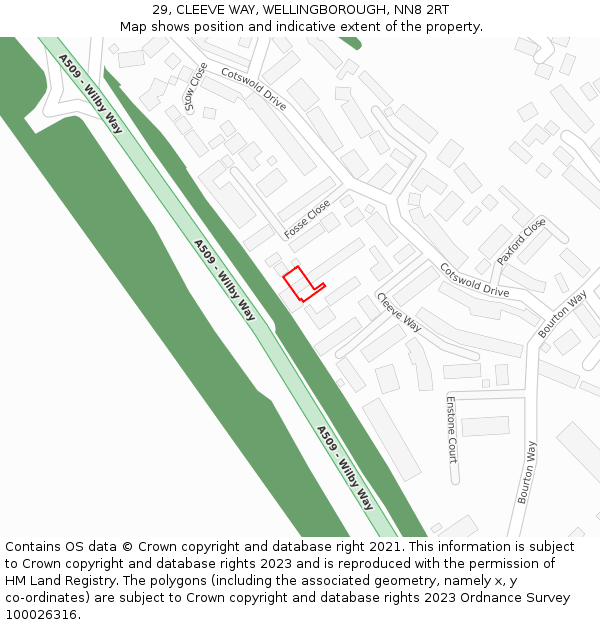 29, CLEEVE WAY, WELLINGBOROUGH, NN8 2RT: Location map and indicative extent of plot