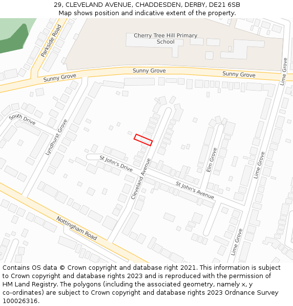 29, CLEVELAND AVENUE, CHADDESDEN, DERBY, DE21 6SB: Location map and indicative extent of plot