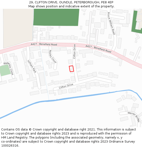 29, CLIFTON DRIVE, OUNDLE, PETERBOROUGH, PE8 4EP: Location map and indicative extent of plot