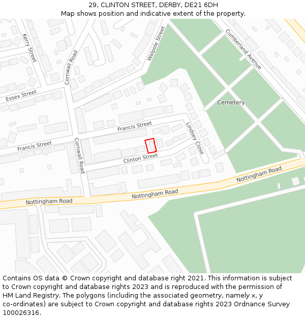 29, CLINTON STREET, DERBY, DE21 6DH: Location map and indicative extent of plot