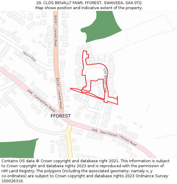 29, CLOS BENALLT FAWR, FFOREST, SWANSEA, SA4 0TQ: Location map and indicative extent of plot