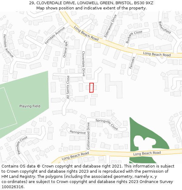 29, CLOVERDALE DRIVE, LONGWELL GREEN, BRISTOL, BS30 9XZ: Location map and indicative extent of plot