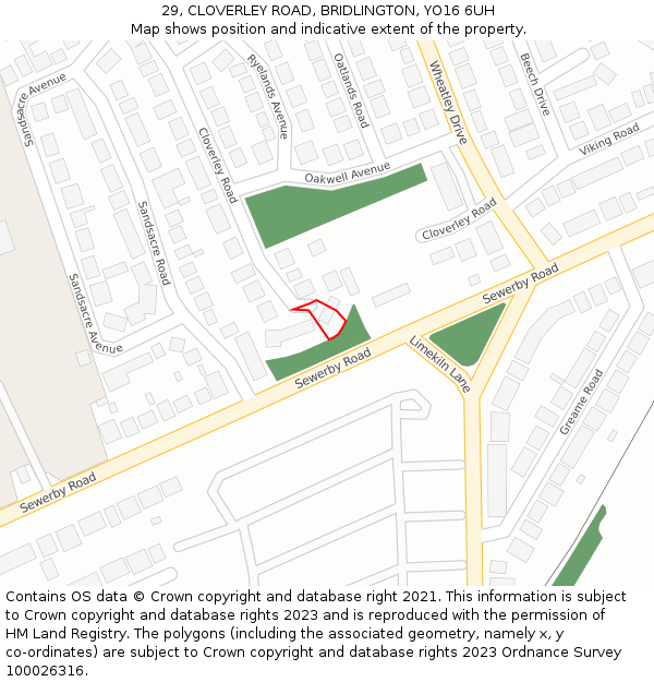 29, CLOVERLEY ROAD, BRIDLINGTON, YO16 6UH: Location map and indicative extent of plot