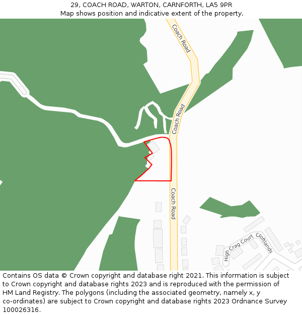 29, COACH ROAD, WARTON, CARNFORTH, LA5 9PR: Location map and indicative extent of plot