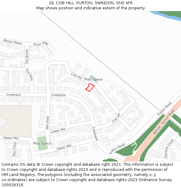 29, COB HILL, PURTON, SWINDON, SN5 4FR: Location map and indicative extent of plot