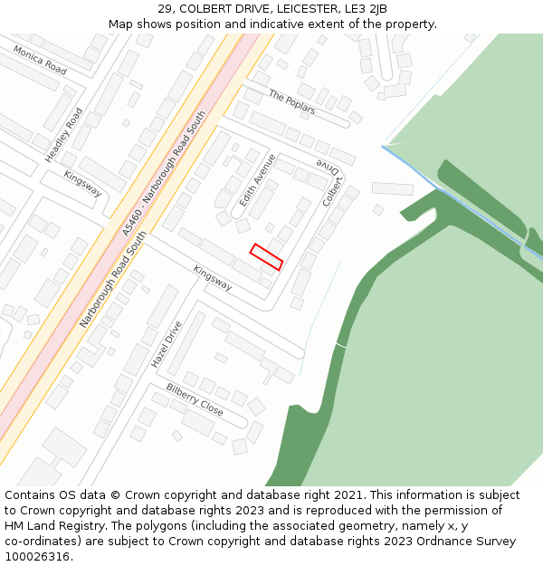 29, COLBERT DRIVE, LEICESTER, LE3 2JB: Location map and indicative extent of plot